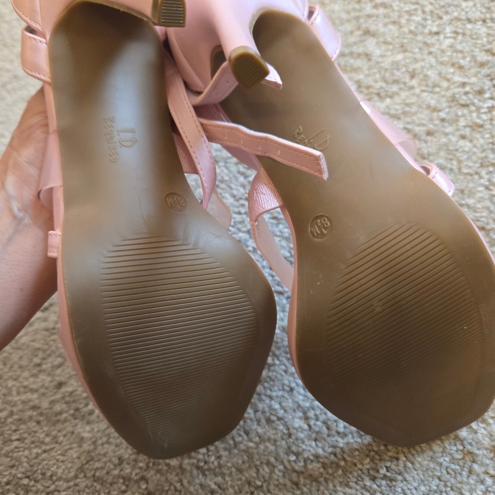 I.D. Required Pink Clear Strap Stiletto Sandals Ankle Strap Square Toe Heels 8.5 - Picture 6 of 7